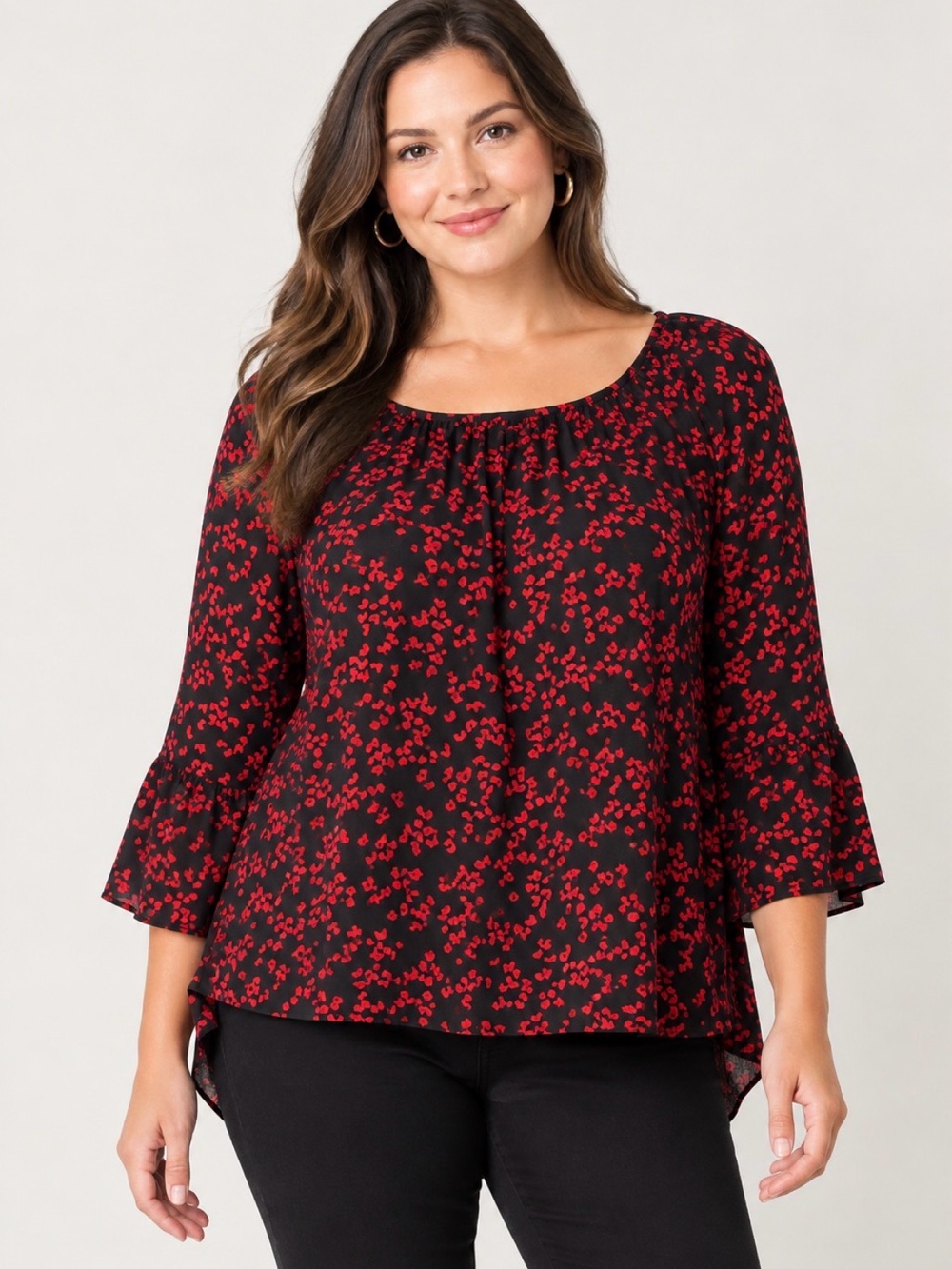 MICHAEL Michael Kors Black Top with Red Heart Print Size XL